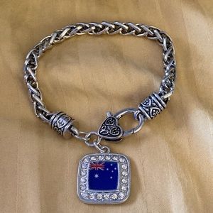 NWOT - Australian Pride Flag w/Crystals Rhodium Plated Square Charm Bracelet